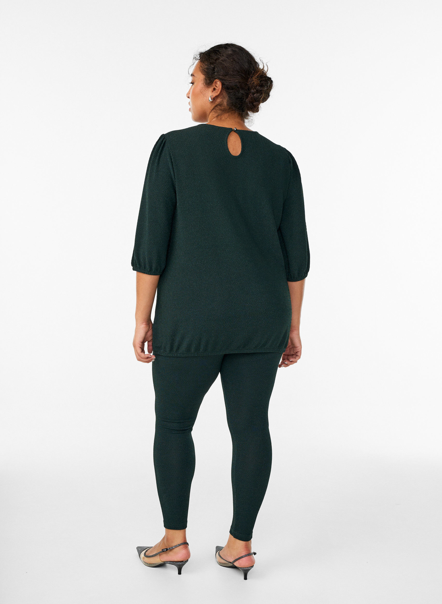 Zizzi Glitterm&oslash;nstrede leggings, Gr&oslash;nn, Model image number 2