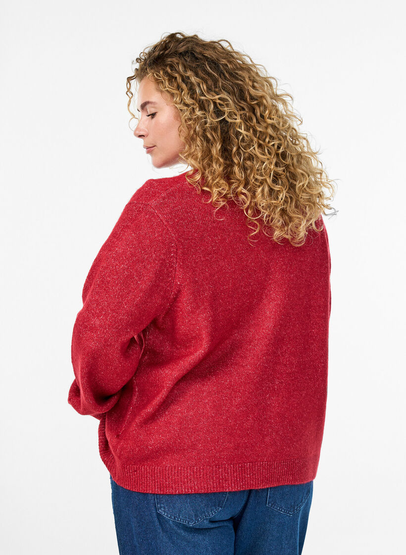 Strikkekardigan med perleknapper, Karanda Red Melange, Model