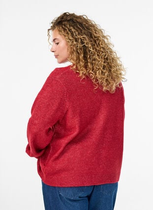Zizzi Strikkekardigan med perleknapper, Karanda Red Melange, Model image number 1