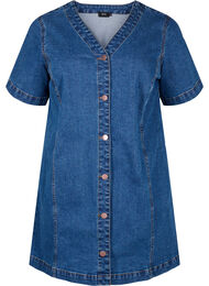 Kort denimbekjole med V-hals, Blue Denim