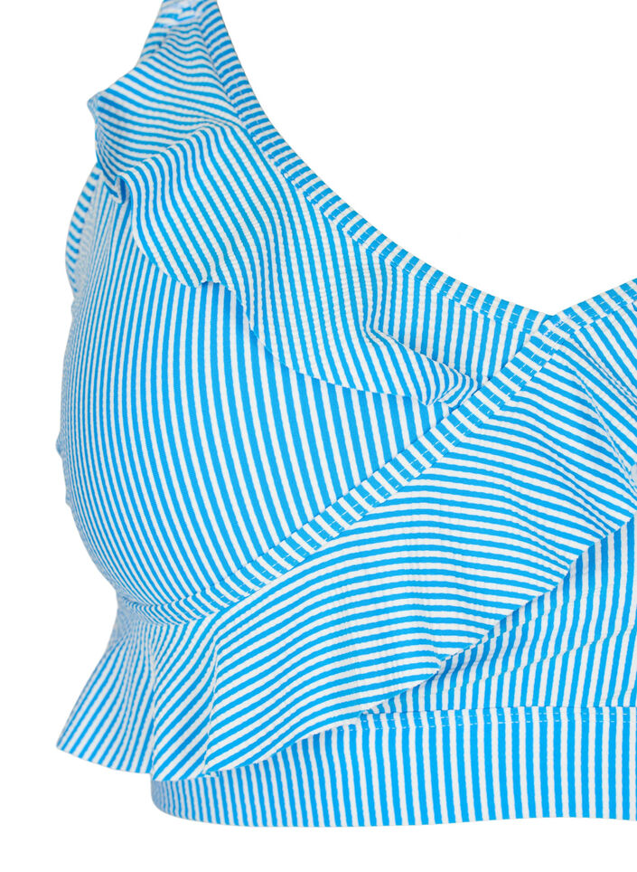 Stripete bikinitopp med volanger, BlueWhite Stripe AOP, Packshot image number 2