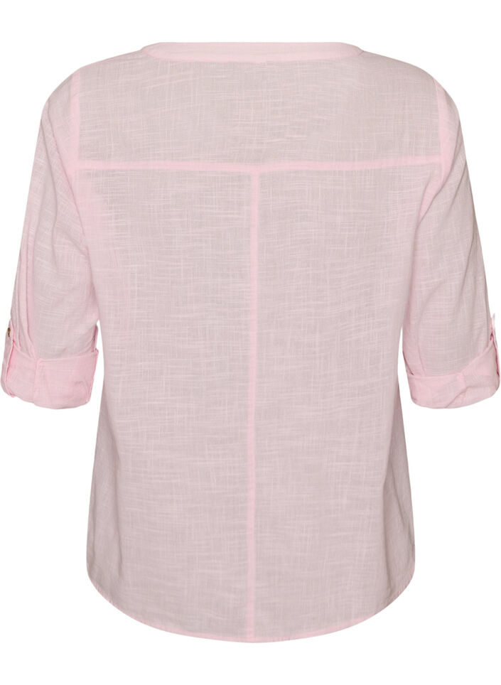 Bomullsbluse med V-hals, Rosa, Packshot image number 1