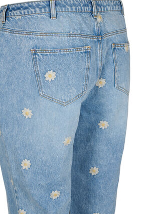 Mille mom fit jeans med blomstrete broderi, Light Blue w. Flower, Packshot image number 3