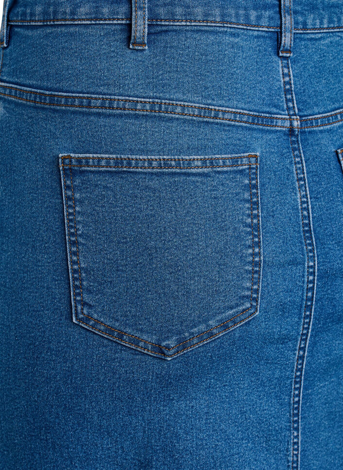FLASH - Midiskj&oslash;rt i denim med splitt foran, Bl&aring;, Packshot image number 4