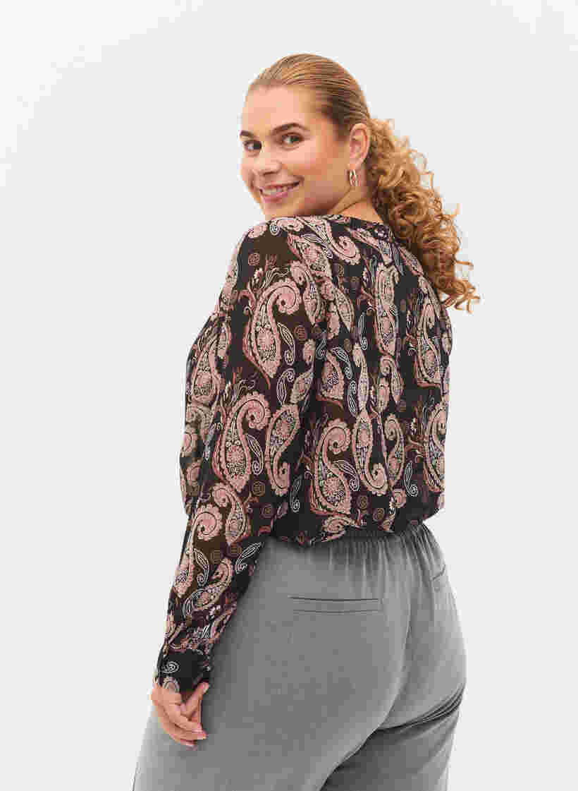 Skjorte med V-hals og mønster, Black/Beige Paisley, Model image number 0