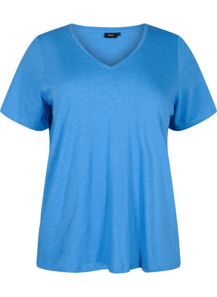 Kortermet basic t-skjorte med v-hals, Provence , Packshot image number 0