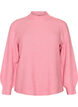 Ribbestrikket genser med puffede ermer og knapper, Rosa, Packshot image number 0