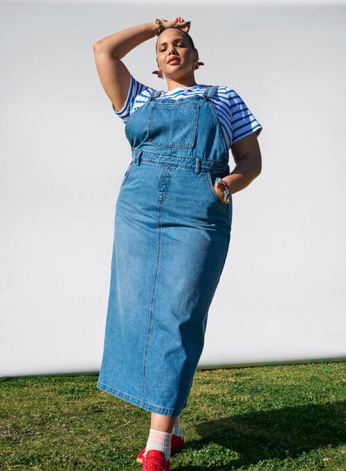 Denim-kjole, , Model