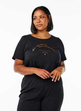Zizzi FLASH - T-skjorte med motiv, Black Gold, Model image number 0