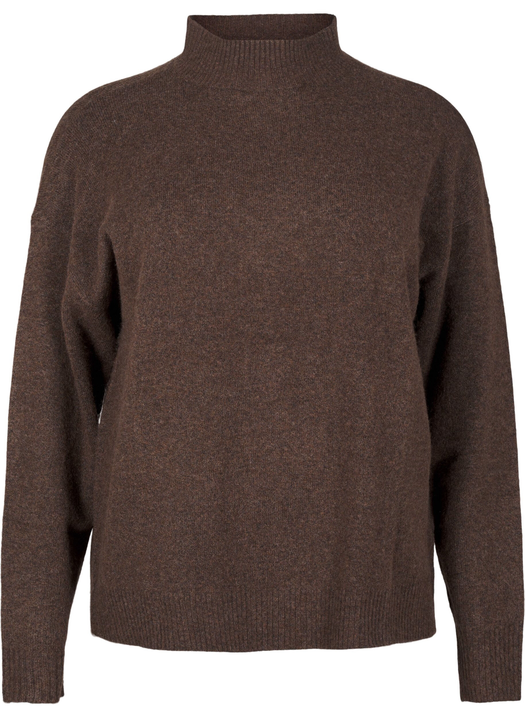 Zizzi Strikket ullbluse med h&oslash;y hals, Rain Drum Mel., Packshot image number 0