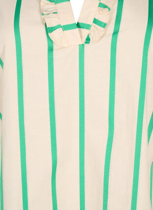 Stripete tunika i bomull med smock og volanger, Beige Green Stripe, Packshot image number 2