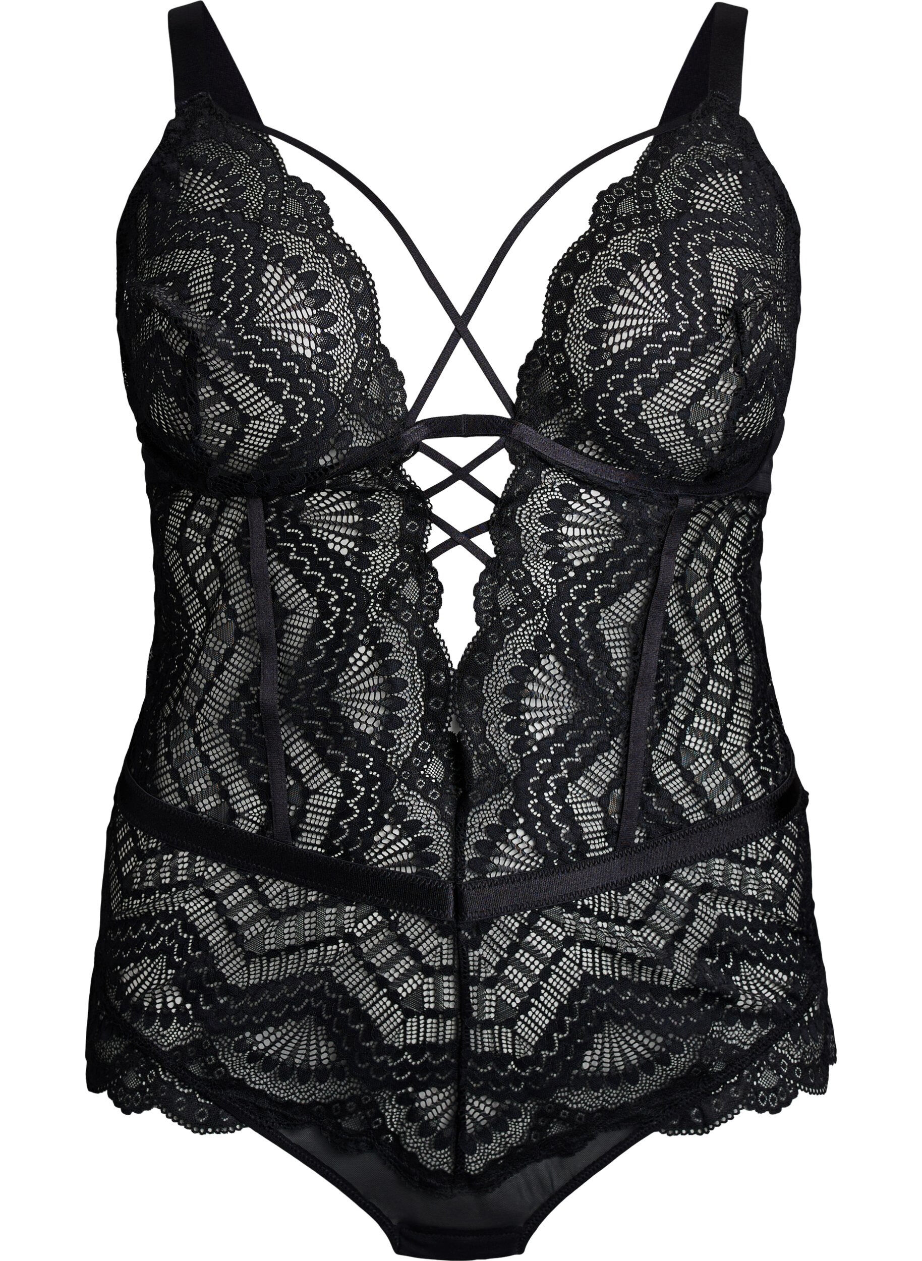 ZizziBlondebody med sn&oslash;redetaljer, Svart, Packshot image number 0