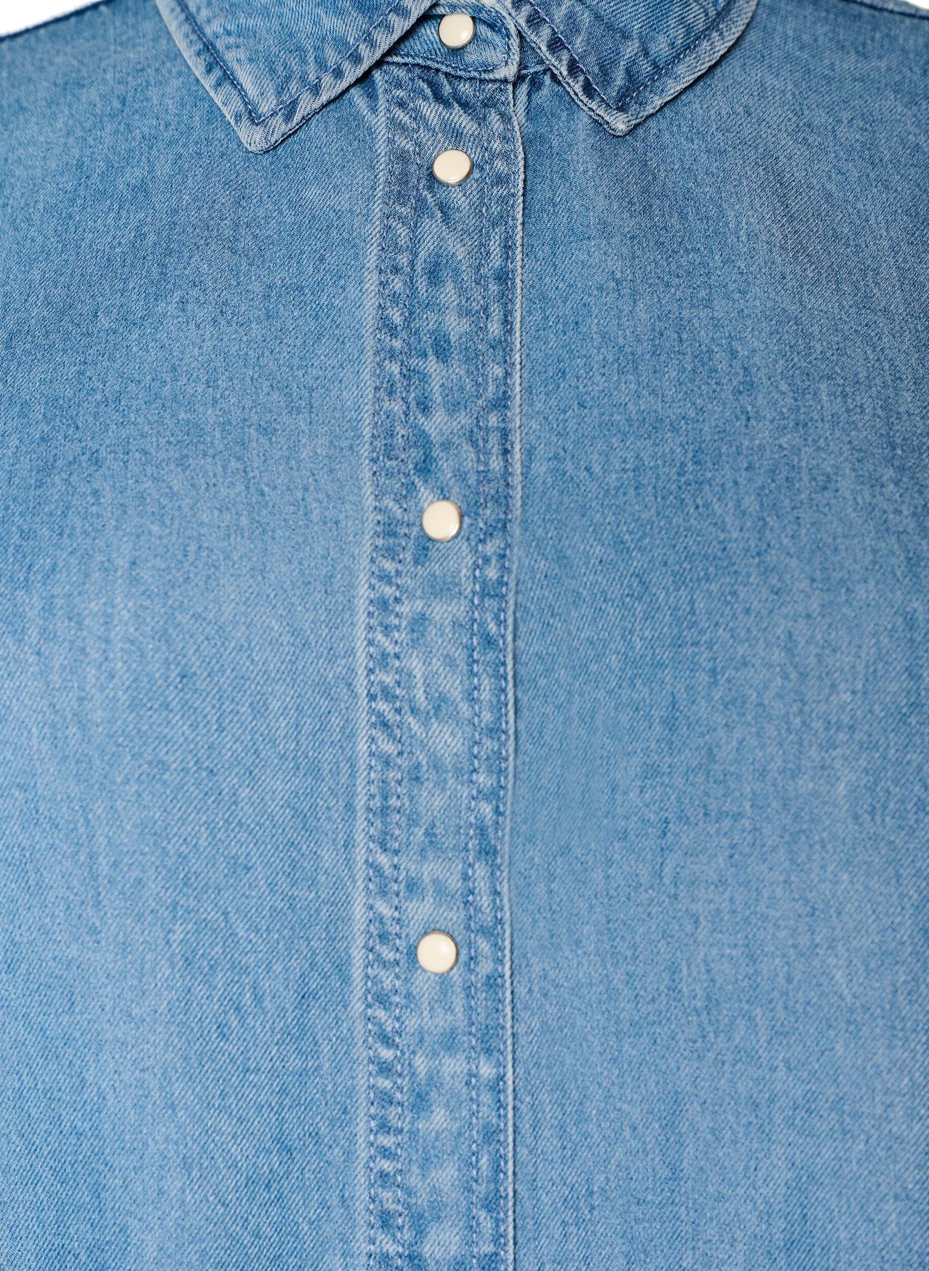 ZizziDenimkjole i lyocell med knapper og korte ermer, Bl&aring;, Packshot image number 2