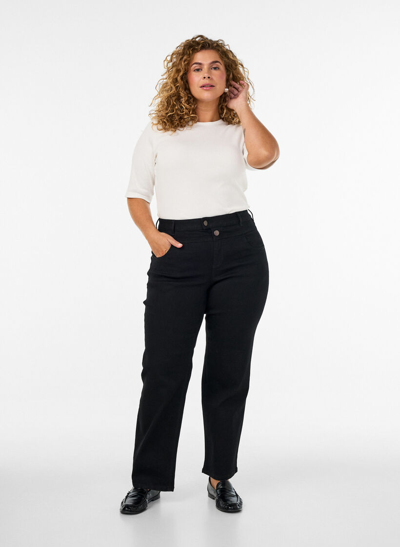 Regular fit Gemma-jeans med h&oslash;y midje, Svart, Model image number 0