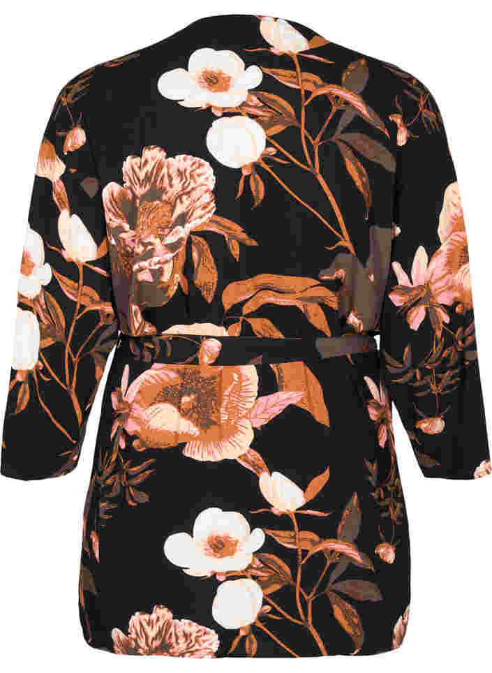 Blomstrete kimono i viskose, Black Flower AOP, Packshot image number 1