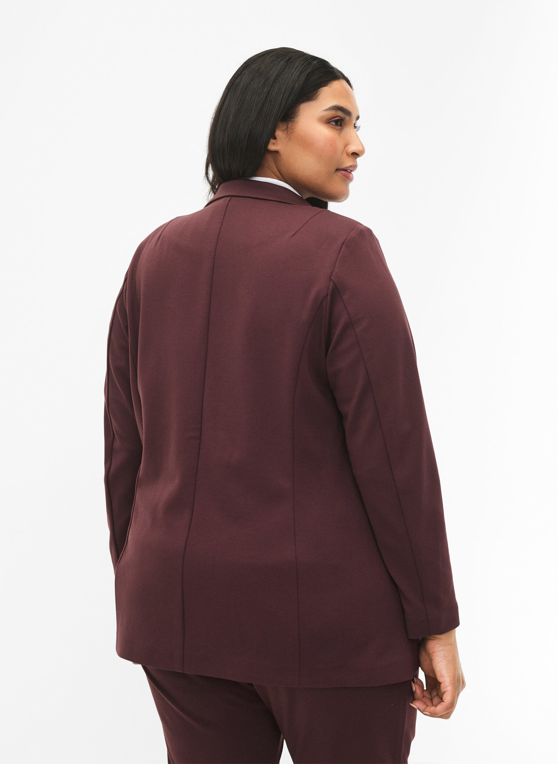 Zizzi Enkel blazer med knappelukking, M&oslash;rk Bordeaux, Model image number 1
