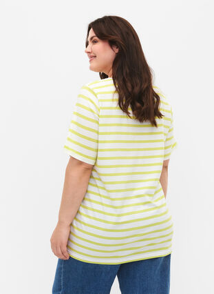 T-skjorte i økologisk bomull med striper, Wild Lime Stripes, Model image number 1
