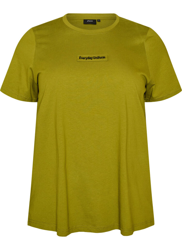 Bomulls T-skjorte med tekstmerke, Gr&oslash;nn, Packshot image number 0