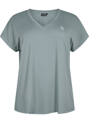 Løstsittende trenings-t-skjorte med v-hals, Balsam Green, Packshot image number 0