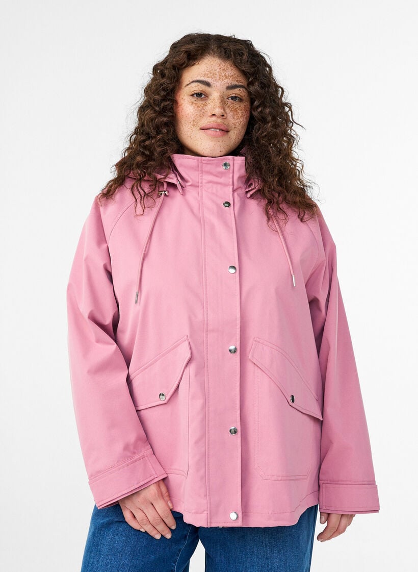 Kort v&aring;rjakke med avtagbar hette, Rosa, Model image number 0