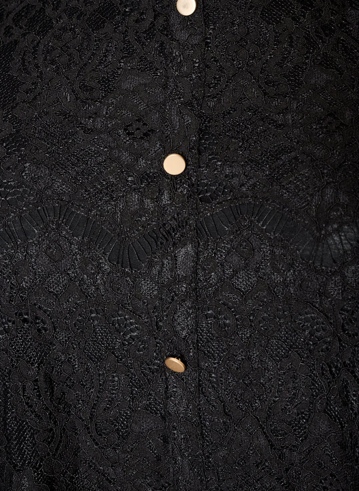 Bluse med blonder og dekorative knapper, Svart, Packshot image number 2