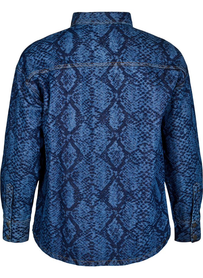 Løs denimskjorte med slangetrykk, Blå, Packshot