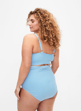 Zizzi Stripete bikinitruse med ekstra høy midje, Blå, Model image number 1