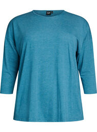Jersey bluse med 3/4 ermer, Bl&aring;