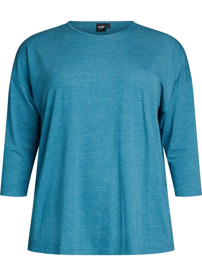 Jersey bluse med 3/4 ermer, Bl&aring;, Packshot image number 0
