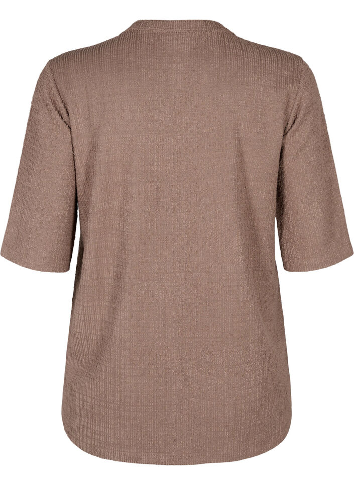 Strukturert bluse med V-hals, Walnut, Packshot image number 1