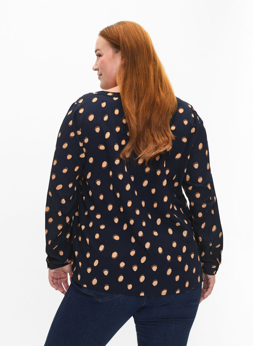 FLASH - bluse med lange ermer og trykk, Blue Double Dot, Model image number 1
