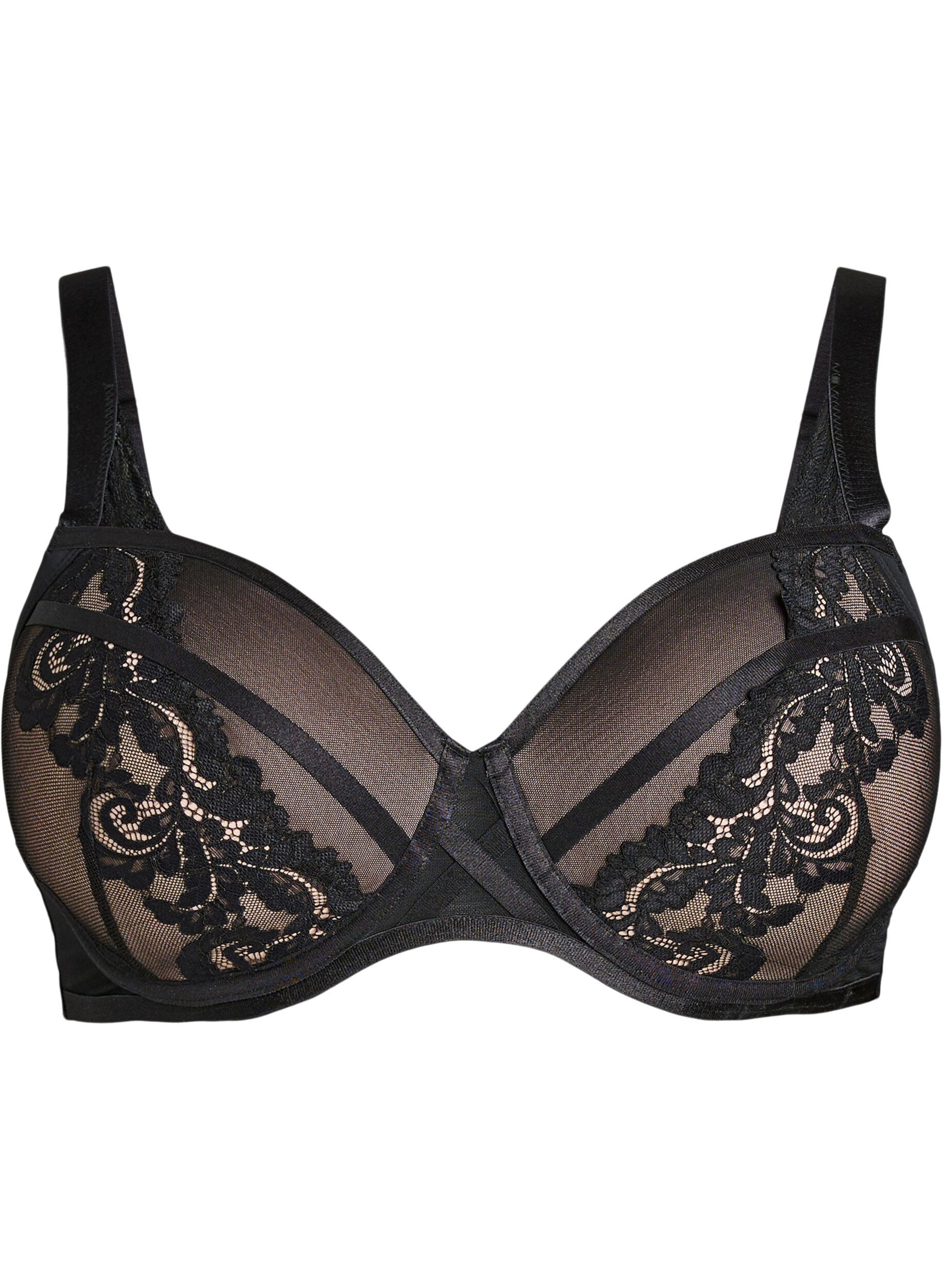 ZizziFormst&oslash;pt BH med b&oslash;yle og blomsterblonder, Svart, Packshot image number 0