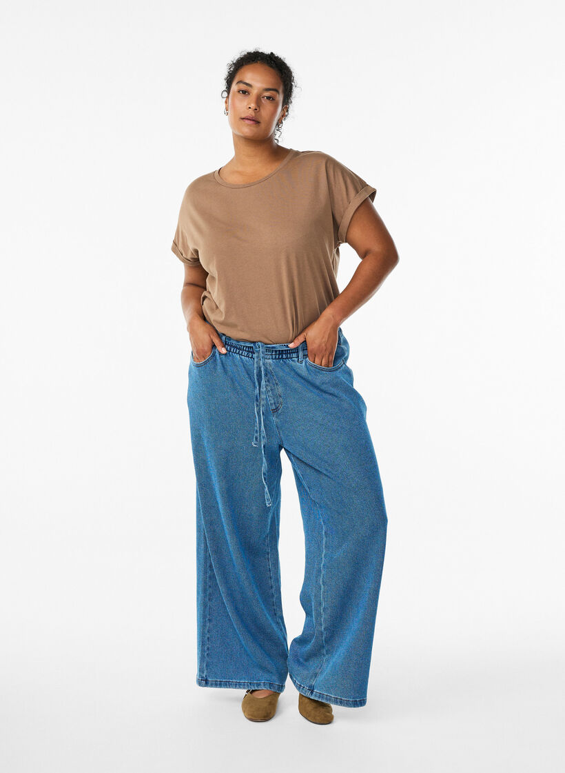 Kortermet T-skjorte i bomullsblanding, Brun, Model image number 1