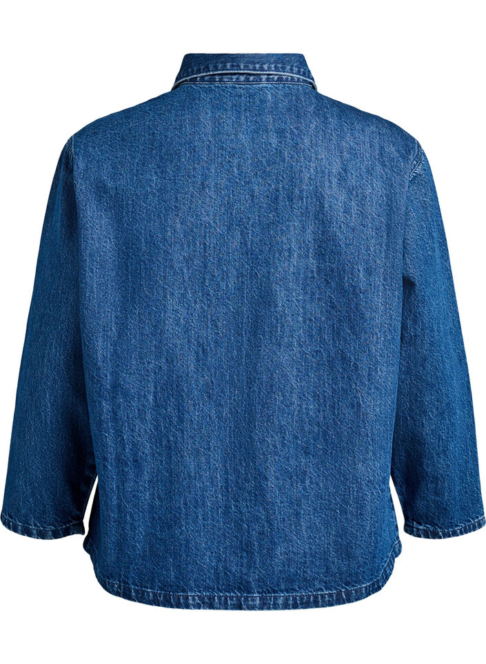 Denimjakke med knytelukking og lommer, Blue Denim, Packshot image number 1