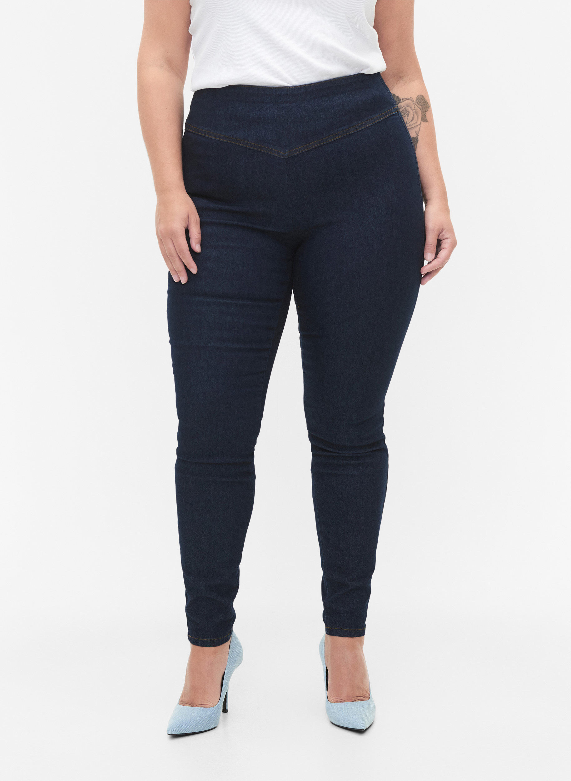 Zizzi Stretchy jeggings i bomullsblanding, Dark blue, Model image number 2
