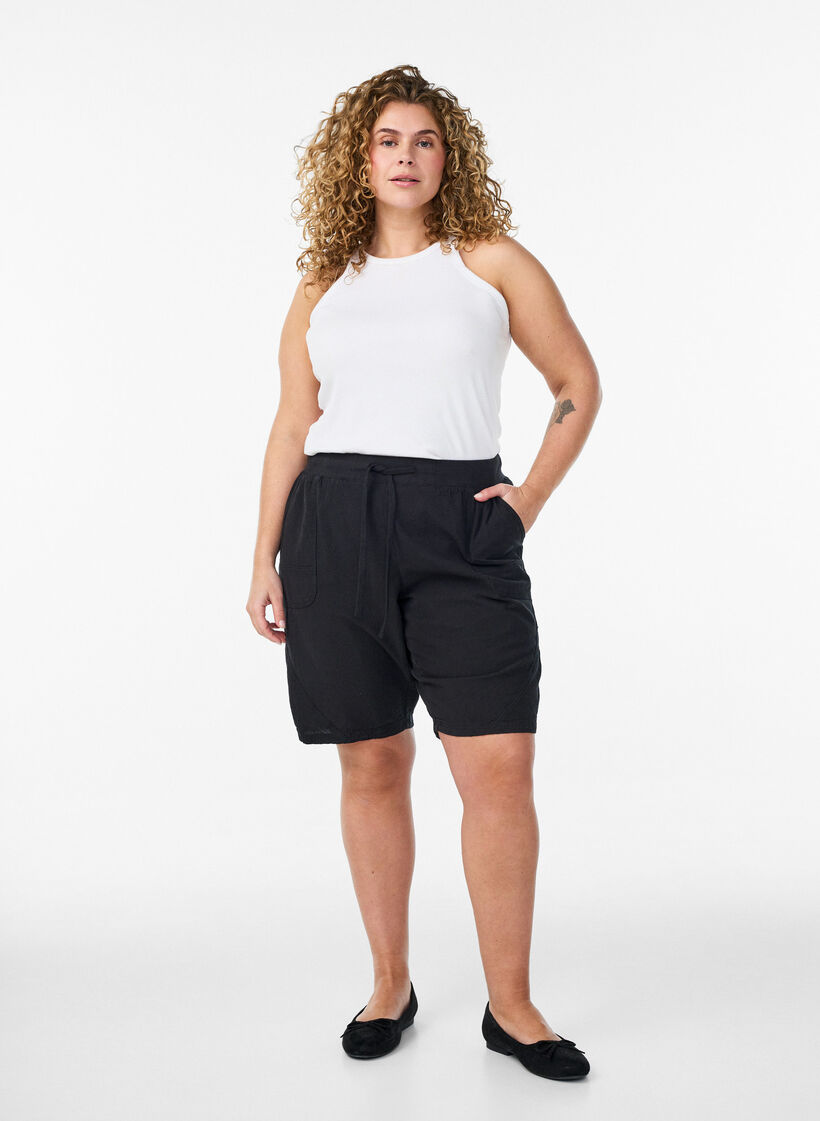 L&oslash;s shorts av bomull med lommer, Svart, Model image number 1