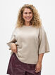 Løs strikket bluse med korte ermer, Beige, Model image number 0
