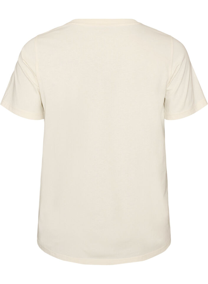 Bomull T-skjorte med trykk, Vanilje, Packshot image number 1