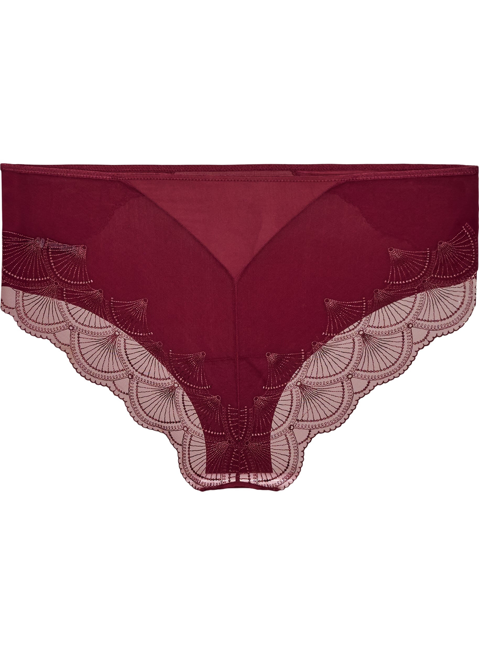 ZizziTruser med mesh og kanter i broderte blonder, R&oslash;d, Packshot image number 1