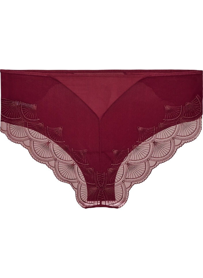 Truser med mesh og kanter i broderte blonder, R&oslash;d, Packshot image number 1
