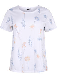 T-skjorte i økologisk bomull med blomstertrykk, Bright W. AOP Flower