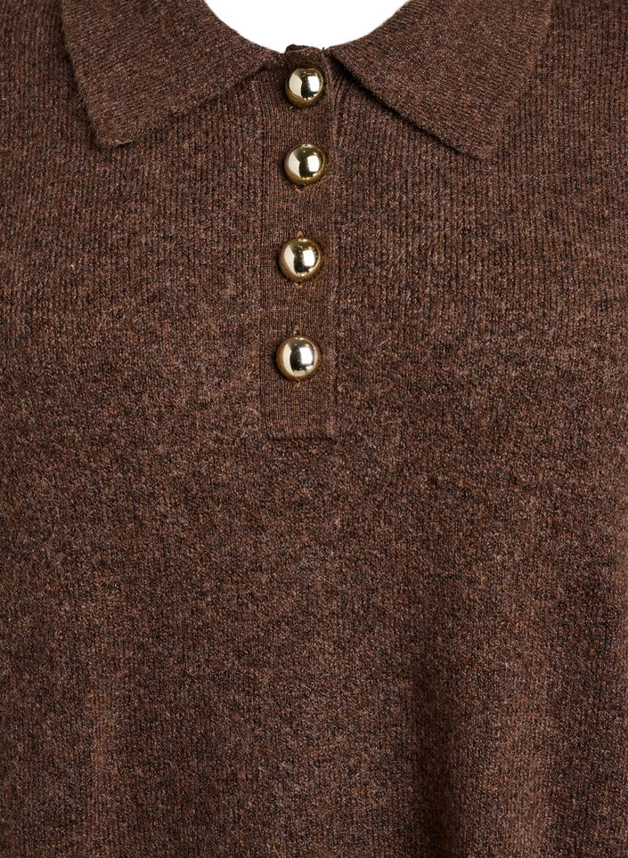 Strikkekjole med polokrage og skinnende knapper, Rain Drum Mel., Packshot