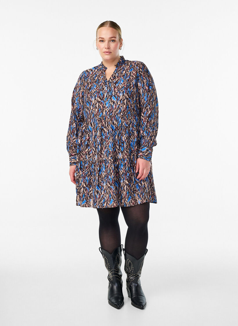 A-line kjole med volangkrage, Blå, Model image number 1