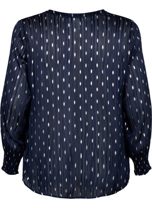 Mønstrete bluse med smock og V-hals, Night Sky w. Silver, Packshot image number 1