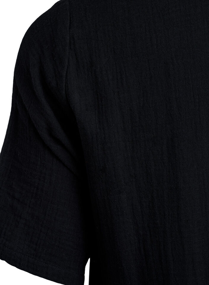 Kort A-linjekjole i bomullsmuslin, Svart, Packshot image number 3