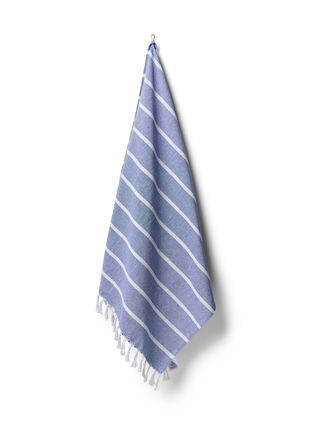 Stripete håndkle med frynser, Medium Blue Melange, Packshot image number 0