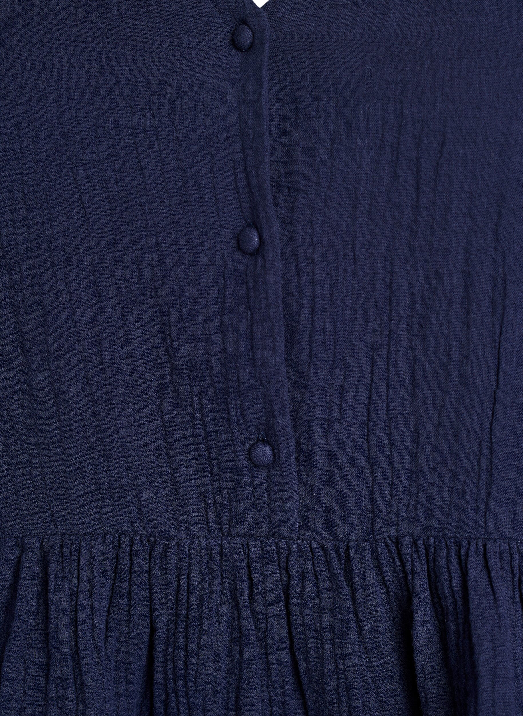 ZizziErmel&oslash;s bluse i bomullsmusselin med volanger, Bl&aring;, Packshot image number 2