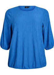 Bluse med tekstur og 3/4 ermer, Bright Cobalt