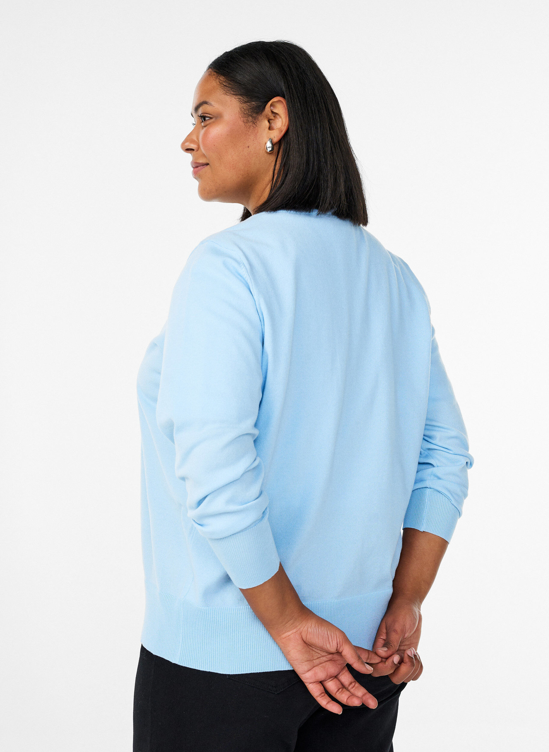 ZizziFinstrikket cardigan med rund hals, Bl&aring;, Model image number 2