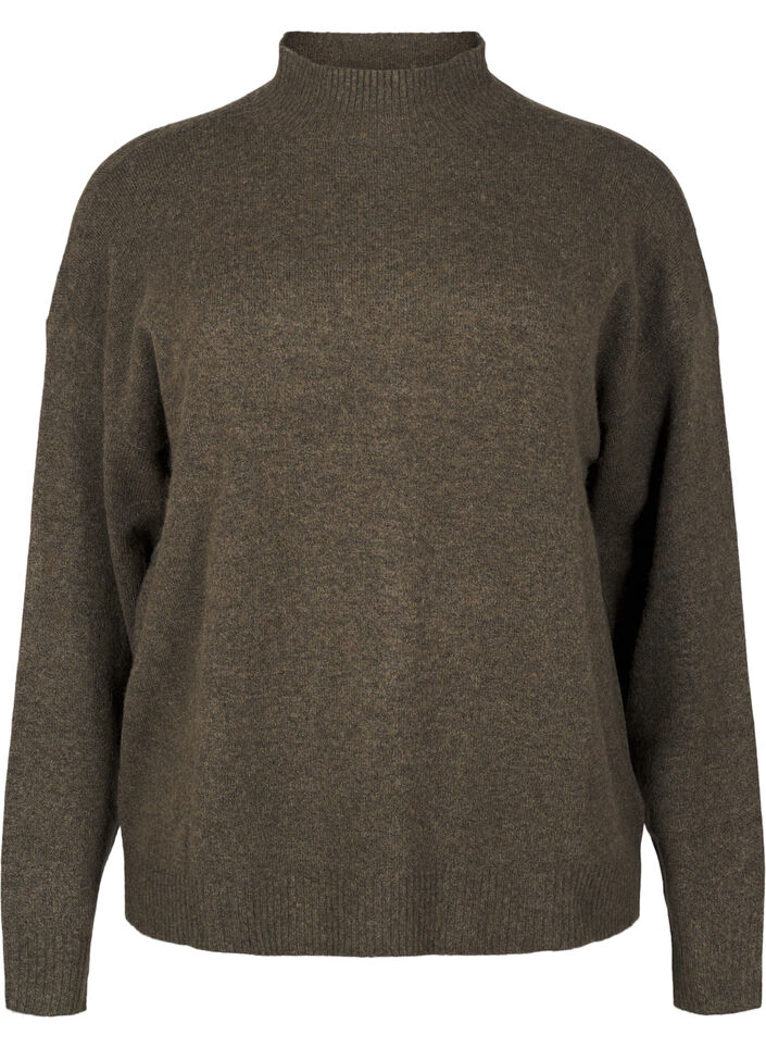 Strikket ullbluse med høy hals, Sea Turtle Mel., Packshot image number 0